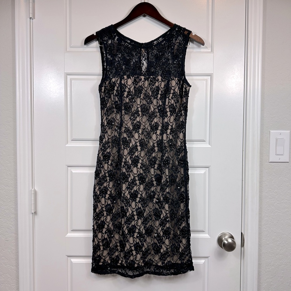 Adrianna Papell Black Lace Embellished Beaded Dress Nude Lined Size 6 NWT - Picture 14 of 14